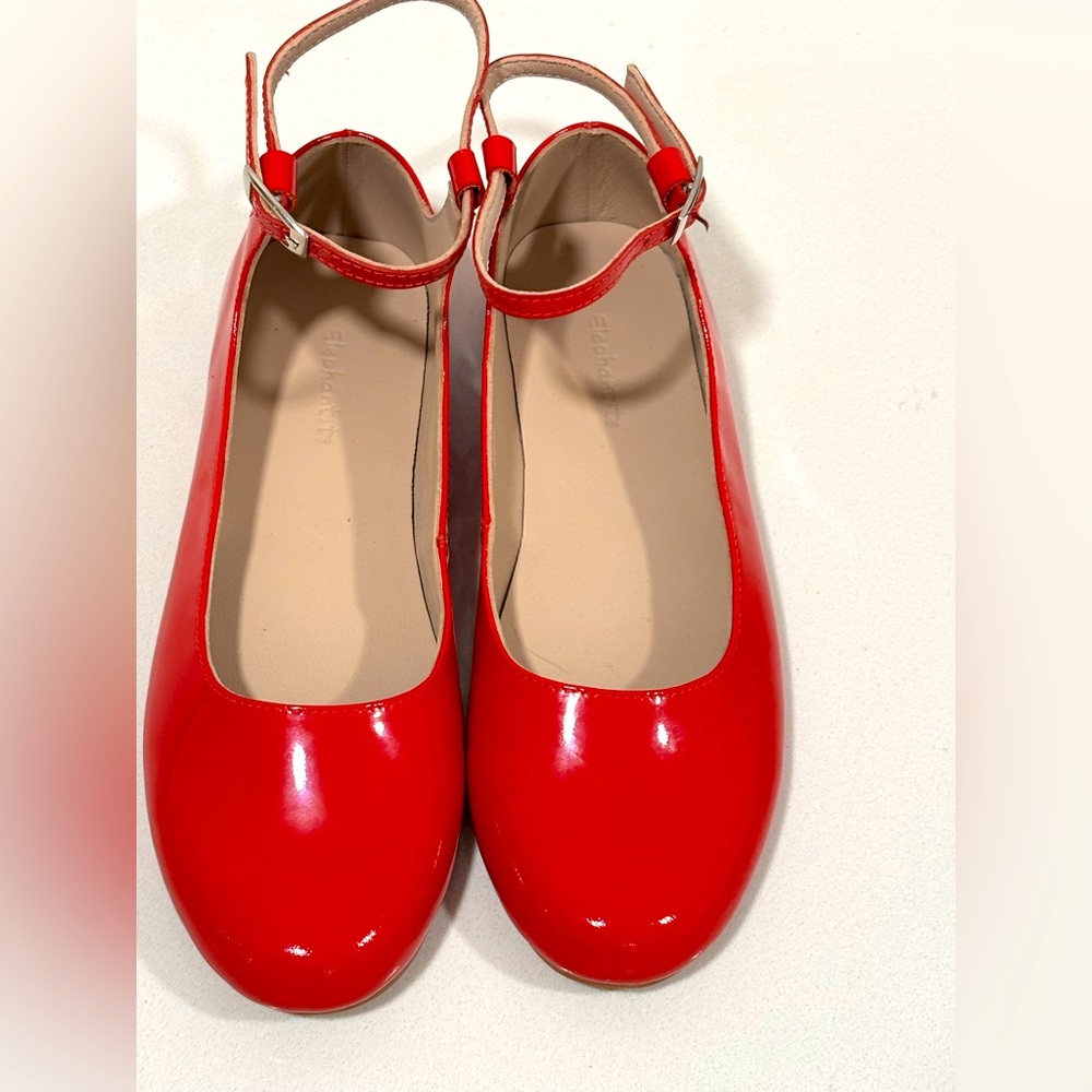 Girls Red Patent Ankle-Strap Flats